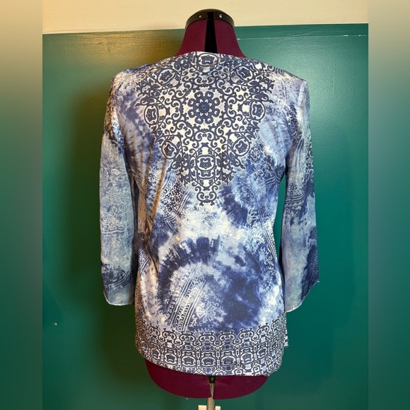 ONE WORLD Blue Bell Sheer Sleeve Tunic Top - Picture 4 of 5